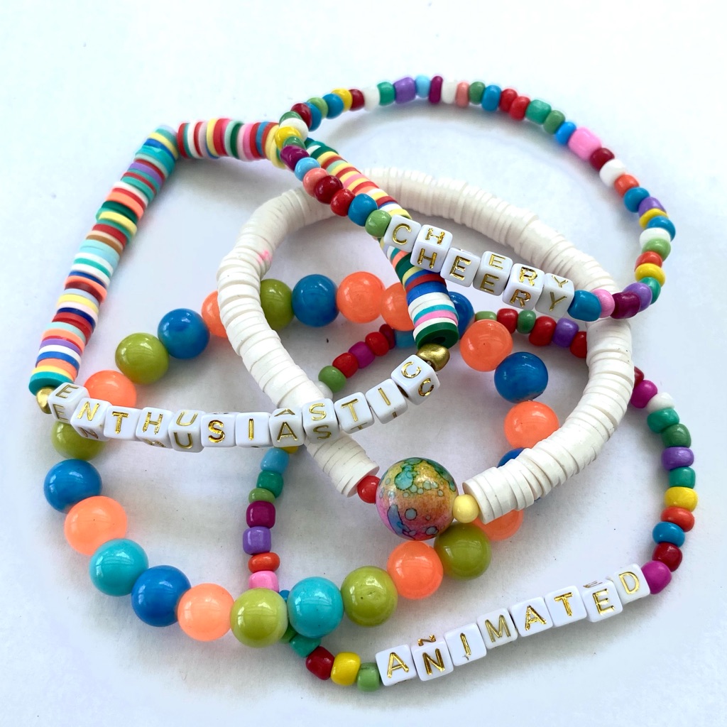 Heishi Bead Rubber Rainbow Set Stack Bracelet Love Cherry Happy Happiness Gift